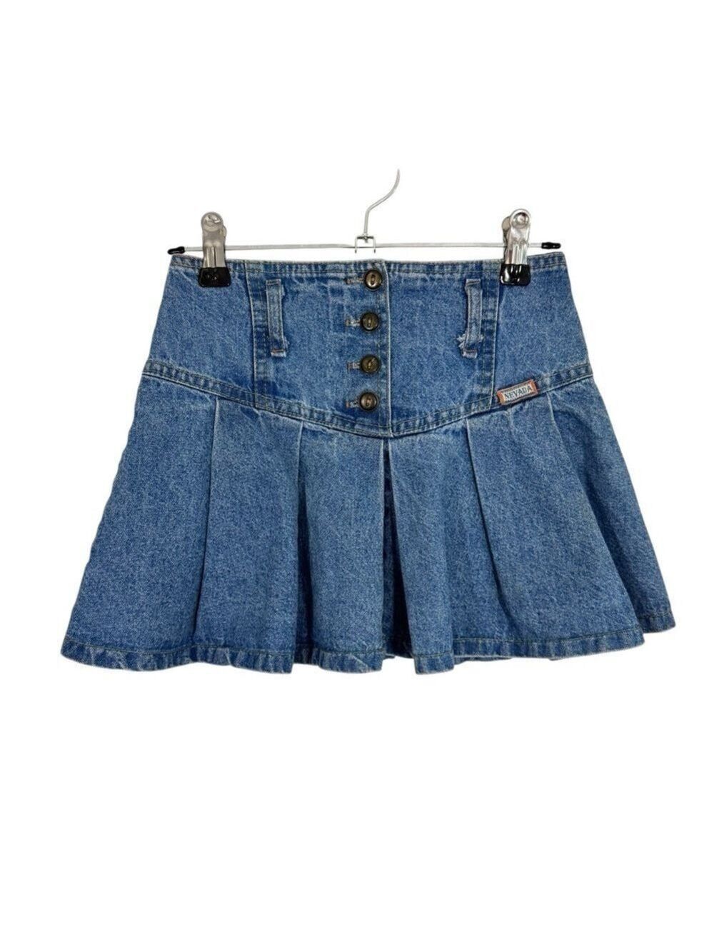 Vintage Nevada Kids Pleated Denim Skirt Girls Sz 4 Light Wash A-Line 80s 90s EUC